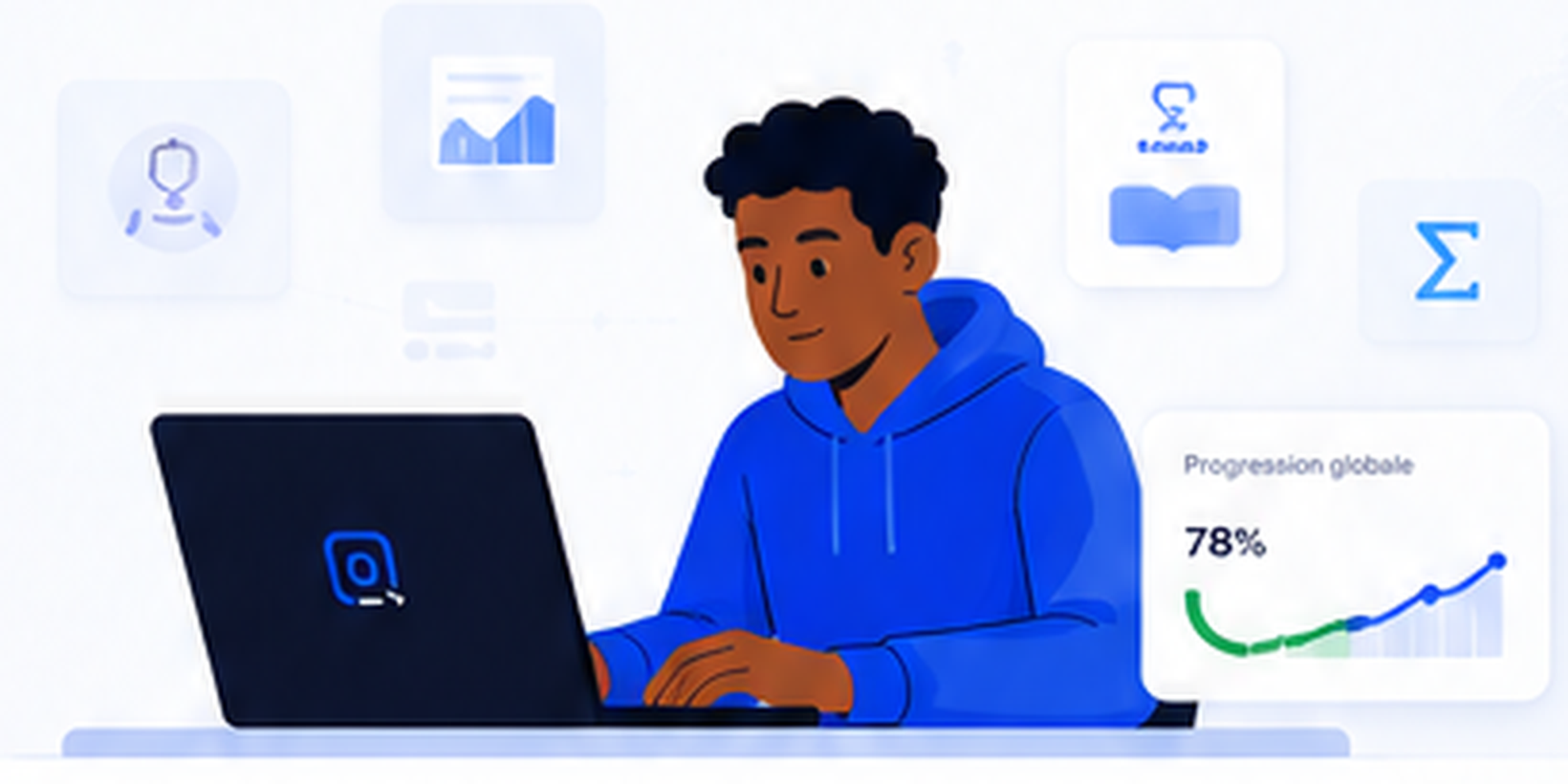 Apprenant travaillant sur Quantex, avec un aperçu de sa progression